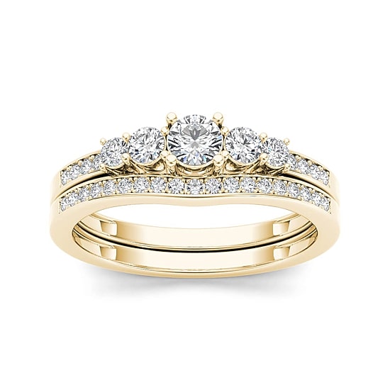 1/2 CT.T.W. Natural Diamond 14K Yellow Gold Bridal Ring Set