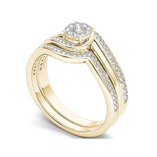 1/2 CT.T.W. Natural Diamond 10K Yellow Gold Swirl Bridal Ring Set