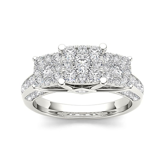 1 1/2 CT.T.W. Natural Diamond Cluster 10K White Gold Engagement Ring