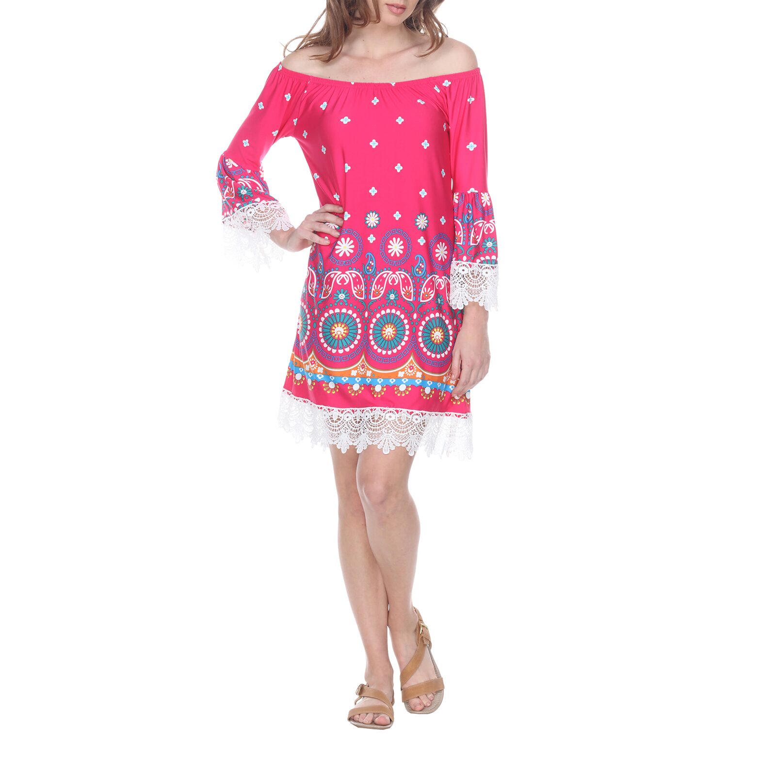 White Mark Rakel Womens Boat Neck 3/4 Sleeve Floral Sheath Dress