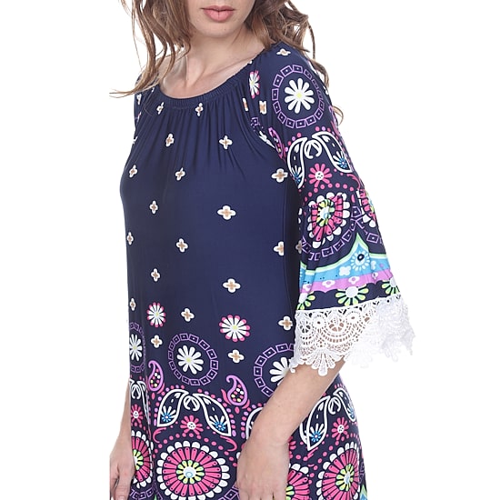 White Mark Rakel Womens Boat Neck 3/4 Sleeve Floral Sheath Dress