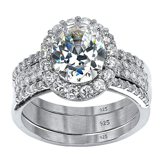 DiamonArt® Womens 3 3/4 CT. T.W. White Cubic Zirconia Platinum Over Silver Bridal Set