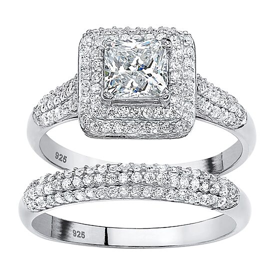 DiamonArt® Womens 1 1/2 CT. T.W. White Cubic Zirconia Platinum Over Silver Bridal Set