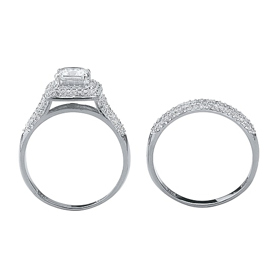 DiamonArt® Womens 1 1/2 CT. T.W. White Cubic Zirconia Platinum Over Silver Bridal Set