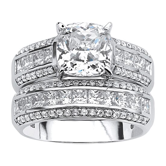 DiamonArt® Womens 3 1/4 CT. T.W. White Cubic Zirconia Platinum Over Silver Bridal Set