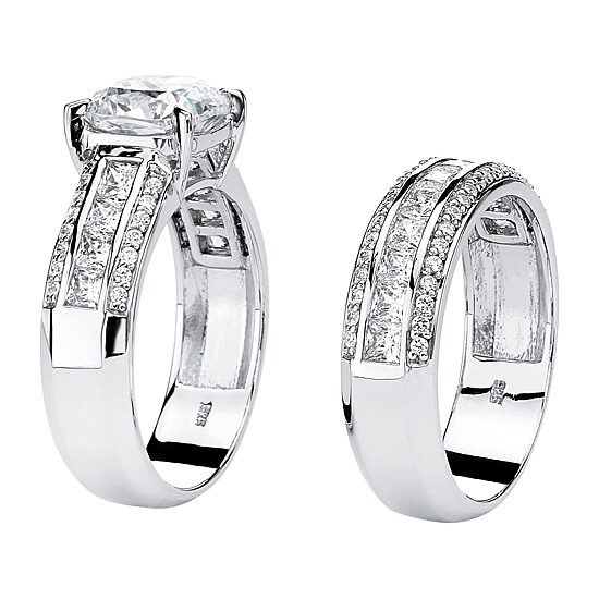 DiamonArt® Womens 3 1/4 CT. T.W. White Cubic Zirconia Platinum Over Silver Bridal Set