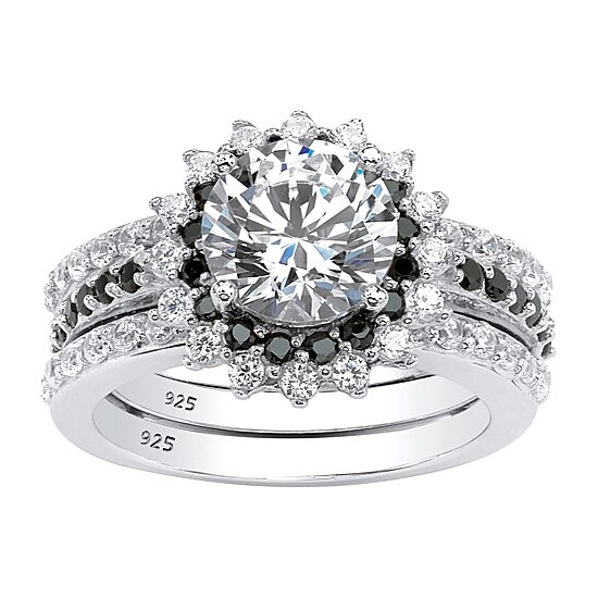 DiamonArt® Womens 3 CT. T.W. White Cubic Zirconia Platinum Over Silver Bridal Set