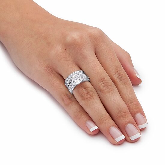 DiamonArt® Womens 3 1/4 CT. T.W. White Cubic Zirconia Platinum Over Silver Bridal Set