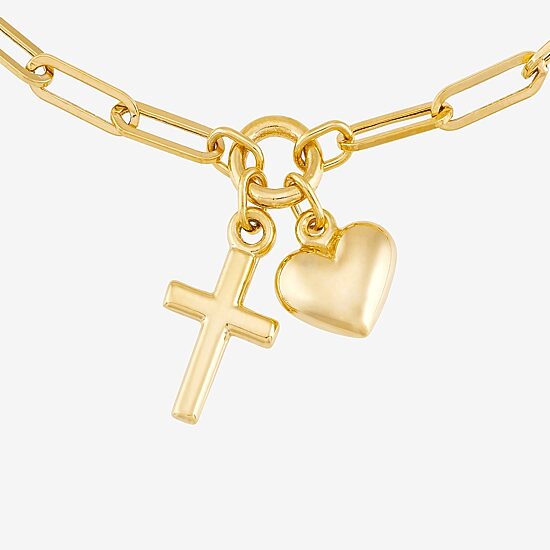 Gold Addiction Womens 14K Gold Cross Charm Bracelet