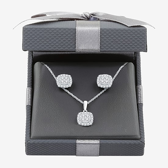 Womens 1 CT. T.W. Lab Grown White Diamond Sterling Silver Cushion 2-pc. Jewelry Set