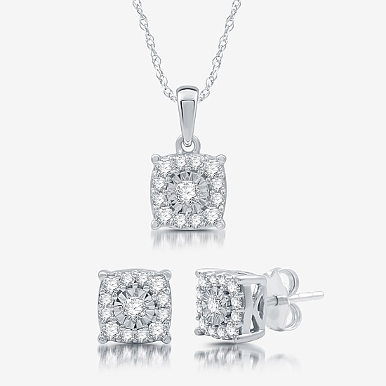 Womens 3/4 CT. T.W. Lab Grown White Diamond Sterling Silver Cushion 2-pc. Jewelry Set