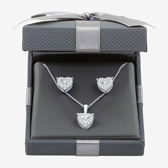 Womens 3/4 CT. T.W. Lab Grown White Diamond Sterling Silver Heart 2-pc. Jewelry Set