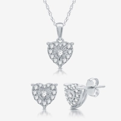 Womens 3/4 CT. T.W. Lab Grown White Diamond Sterling Silver Heart 2-pc. Jewelry Set