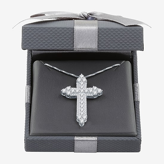 Womens 1 1/2 CT. T.W. Lab Grown White Diamond Sterling Silver Cross 18 Inch Pendant Necklace