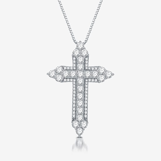 Womens 1 1/2 CT. T.W. Lab Grown White Diamond Sterling Silver Cross 18 Inch Pendant Necklace