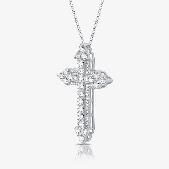Womens 1 1/2 CT. T.W. Lab Grown White Diamond Sterling Silver Cross 18 Inch Pendant Necklace