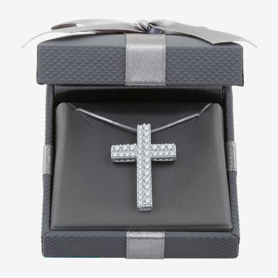 Womens 1 1/2 CT. T.W. Lab Grown White Diamond Sterling Silver Cross 18 Inch Pendant Necklace