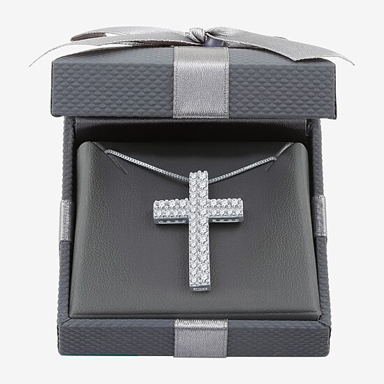 Womens 1 1/2 CT. T.W. Lab Grown White Diamond Sterling Silver Cross 18 Inch Pendant Necklace