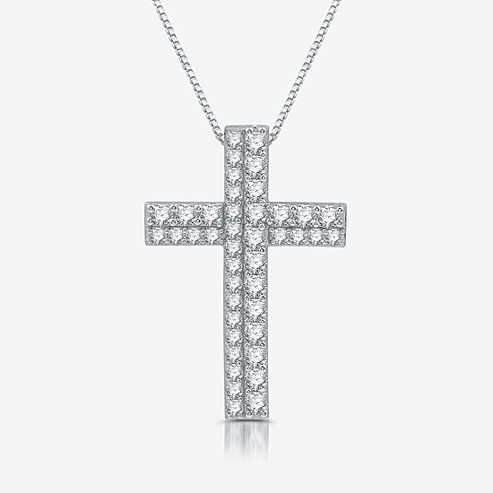 Womens 1 1/2 CT. T.W. Lab Grown White Diamond Sterling Silver Cross 18 Inch Pendant Necklace