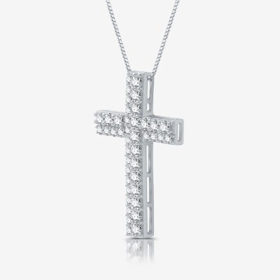 Womens 1 1/2 CT. T.W. Lab Grown White Diamond Sterling Silver Cross 18 Inch Pendant Necklace