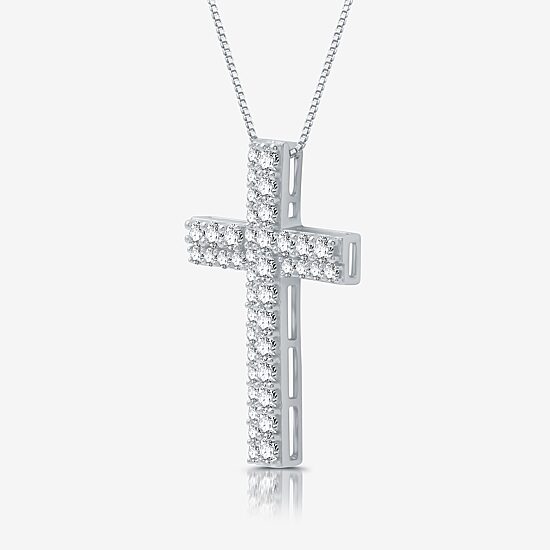 Womens 1 1/2 CT. T.W. Lab Grown White Diamond Sterling Silver Cross 18 Inch Pendant Necklace