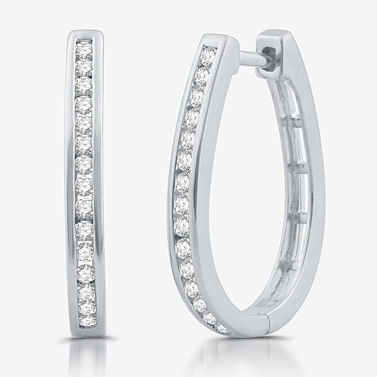 Womens 1/2 CT. T.W. Lab Grown White Diamond Sterling Silver 23.8mm Hoop Earrings