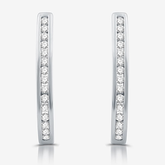Womens 1/2 CT. T.W. Lab Grown White Diamond Sterling Silver 23.8mm Hoop Earrings