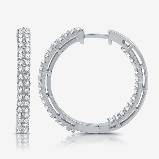 Womens 1 1/2 CT. T.W. Lab Grown White Diamond Sterling Silver 23.6mm Hoop Earrings