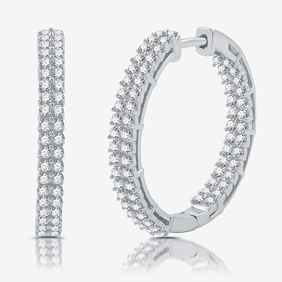 Womens 1 1/2 CT. T.W. Lab Grown White Diamond Sterling Silver 23.6mm Hoop Earrings