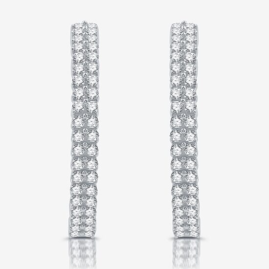Womens 1 1/2 CT. T.W. Lab Grown White Diamond Sterling Silver 23.6mm Hoop Earrings