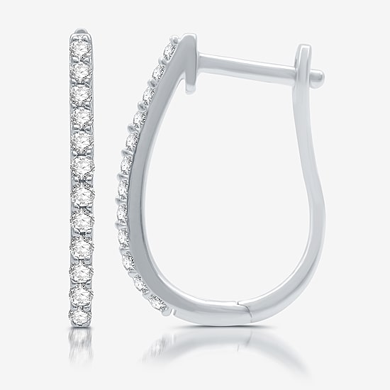 Womens 1/2 CT. T.W. Lab Grown White Diamond Sterling Silver 21mm Hoop Earrings