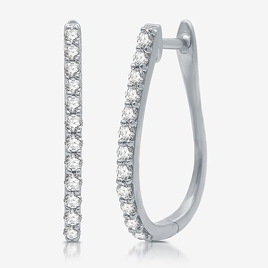 Womens 1/2 CT. T.W. Lab Grown White Diamond Sterling Silver 21mm Hoop Earrings