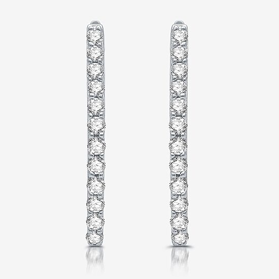 Womens 1/2 CT. T.W. Lab Grown White Diamond Sterling Silver 21mm Hoop Earrings