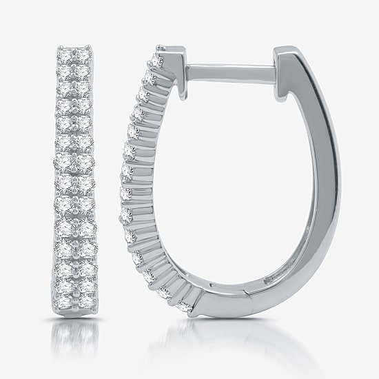 Womens 1/2 CT. T.W. Lab Grown White Diamond Sterling Silver 17.8mm Hoop Earrings