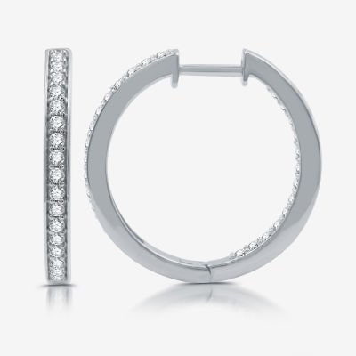 Womens 3/4 CT. T.W. Lab Grown White Diamond Sterling Silver 21.4mm Hoop Earrings