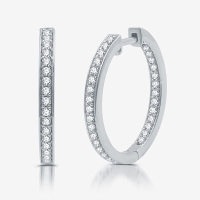 Womens 3/4 CT. T.W. Lab Grown White Diamond Sterling Silver 21.4mm Hoop Earrings