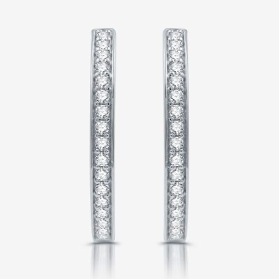 Womens 3/4 CT. T.W. Lab Grown White Diamond Sterling Silver 21.4mm Hoop Earrings