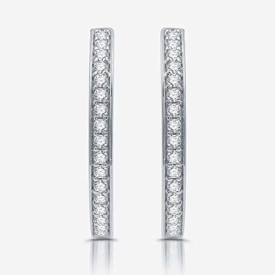 Womens 3/4 CT. T.W. Lab Grown White Diamond Sterling Silver 21.4mm Hoop Earrings
