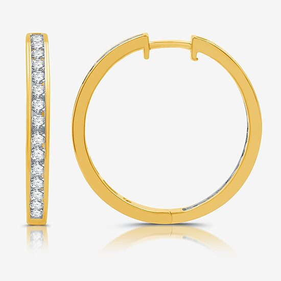 Womens 1 1/2 CT. T.W. Lab Grown White Diamond 14K Gold Over Silver 25.3mm Hoop Earrings