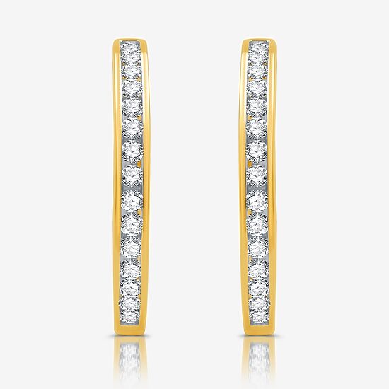 Womens 1 1/2 CT. T.W. Lab Grown White Diamond 14K Gold Over Silver 25.3mm Hoop Earrings