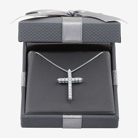 Womens 1/2 CT. T.W. Lab Grown White Diamond Sterling Silver Cross 18 Inch Pendant Necklace