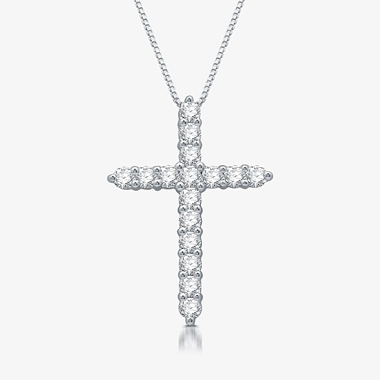 Womens 1/2 CT. T.W. Lab Grown White Diamond Sterling Silver Cross 18 Inch Pendant Necklace