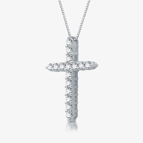 Womens 1/2 CT. T.W. Lab Grown White Diamond Sterling Silver Cross 18 Inch Pendant Necklace