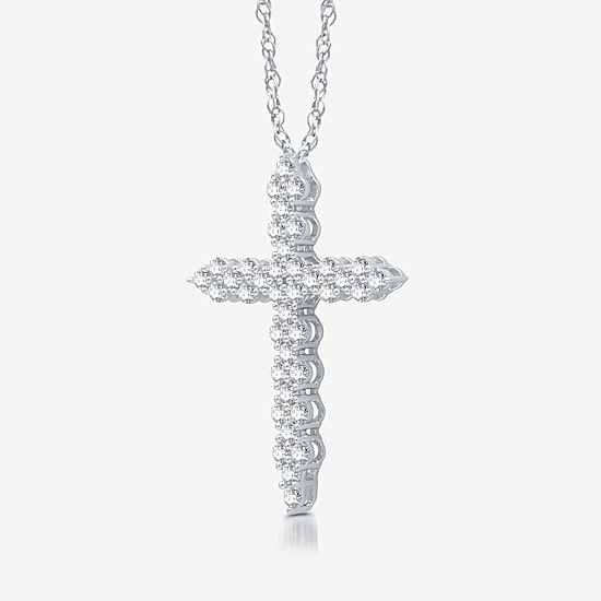 Womens 1 CT. T.W. Lab Grown White Diamond Sterling Silver Cross 18 Inch Pendant Necklace