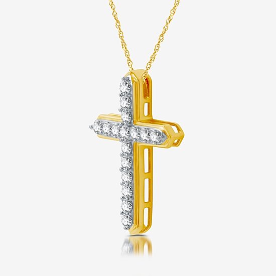 Womens 1 CT. T.W. Lab Grown White Diamond 14K Gold Over Silver Sterling Silver Cross 18 Inch Pendant Necklace