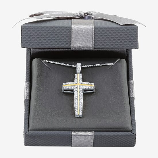 Womens 3/4 CT. T.W. Lab Grown White Diamond 14K Gold Over Silver Cross 18 Inch Pendant Necklace