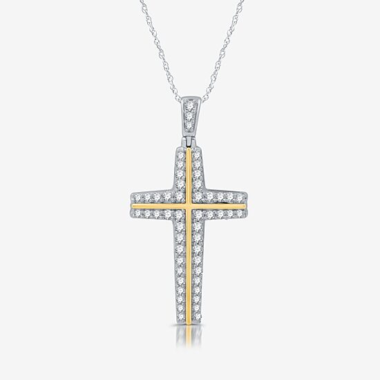 Womens 3/4 CT. T.W. Lab Grown White Diamond 14K Gold Over Silver Cross 18 Inch Pendant Necklace