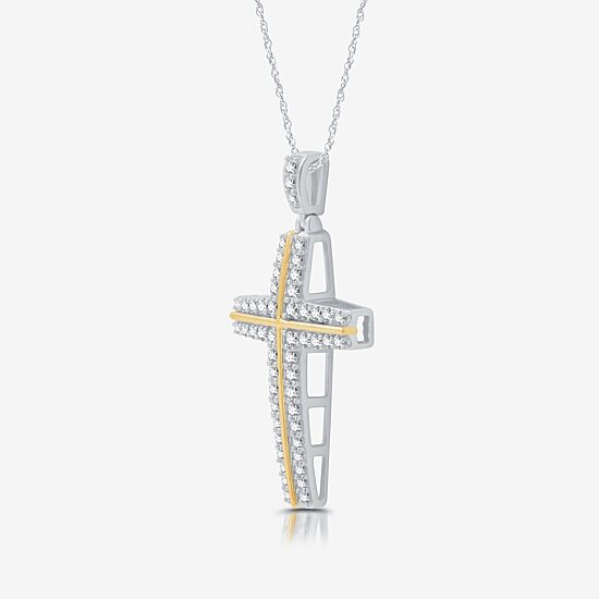 Womens 3/4 CT. T.W. Lab Grown White Diamond 14K Gold Over Silver Cross 18 Inch Pendant Necklace