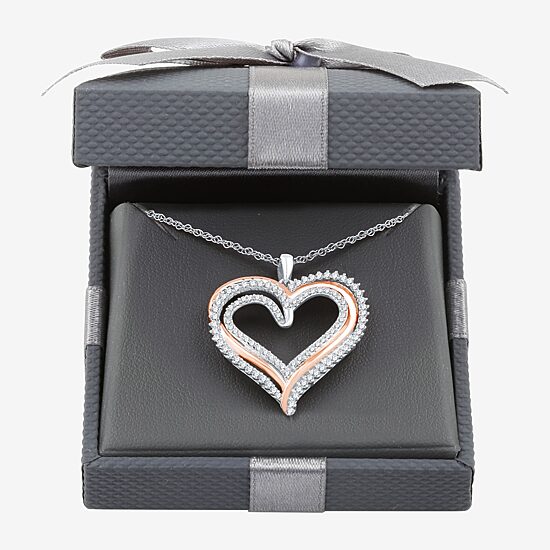 Womens 3/4 CT. T.W. Lab Grown White Diamond 14K Rose Gold Over Silver Sterling Silver Heart 18 Inch Pendant Necklace