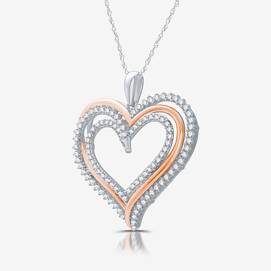 Womens 3/4 CT. T.W. Lab Grown White Diamond 14K Rose Gold Over Silver Sterling Silver Heart 18 Inch Pendant Necklace